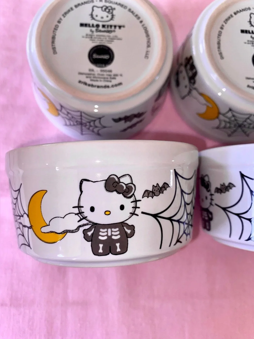 Hello Kitty Halloween Ceramic Ramekin Bowl Set Skeleton Moon Skull Spooky Spider